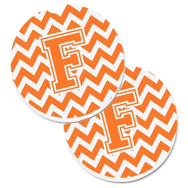 Carolines Treasures Letter F Chevron Orange and White Cup Holder Car Coaster, PK2 CJ1046-FCARC - main